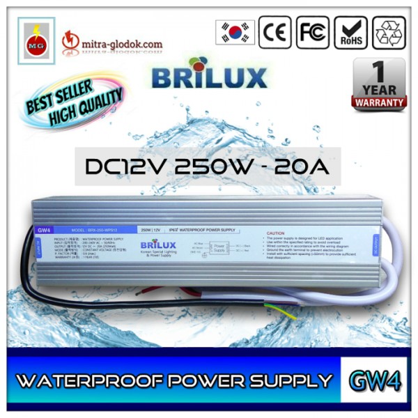 Power Supply Trafo Brilux DC 12V 20.8A | 250W (Waterproof)